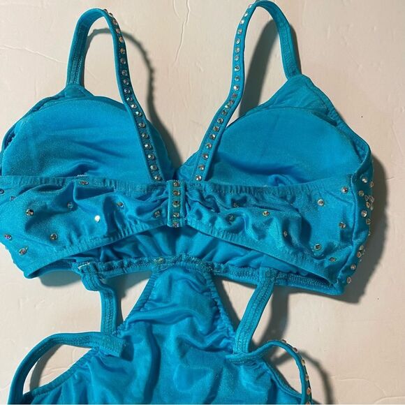 Glamour solo dance costume 5677 rhinestone embellished aqua blue leotard SA - Picture 5 of 14